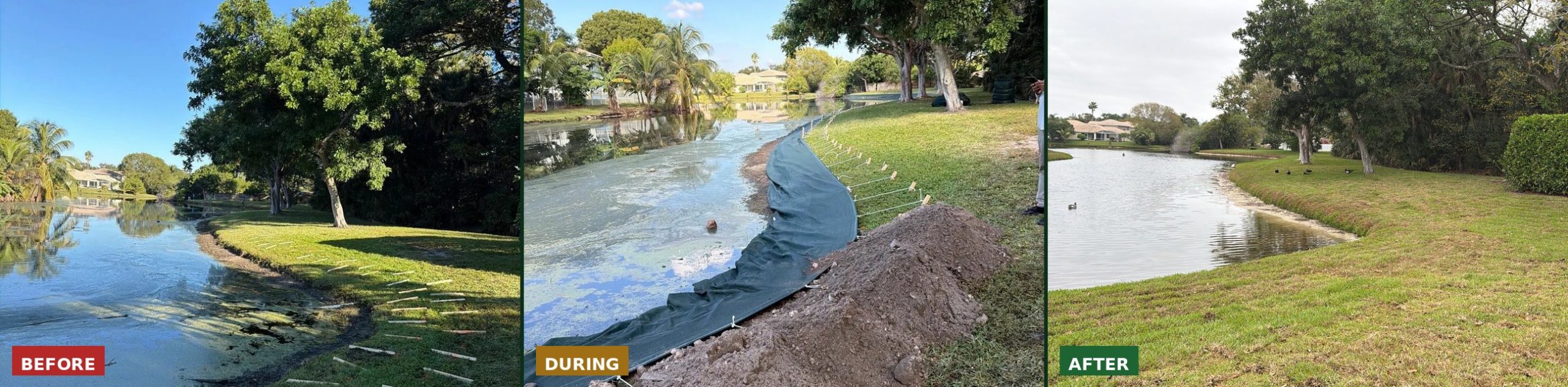 HOA lake bank stabilization before during and after South Florida