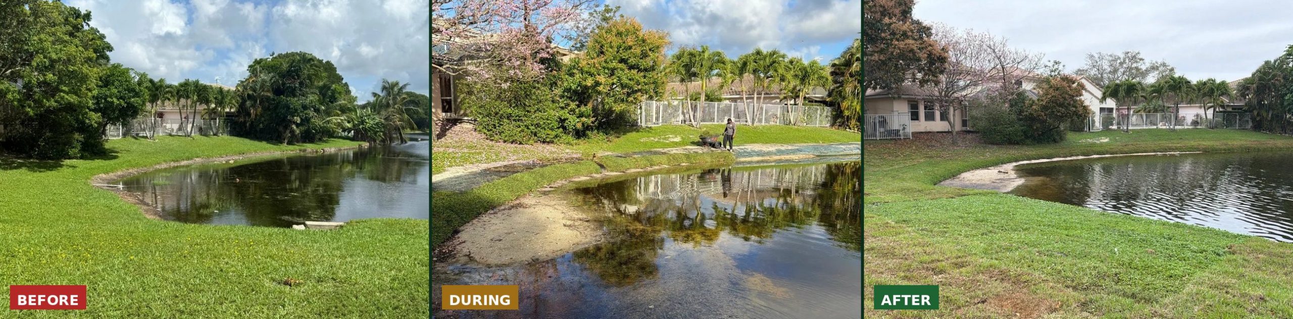 Retention pond erosion repair before during and after South Florida